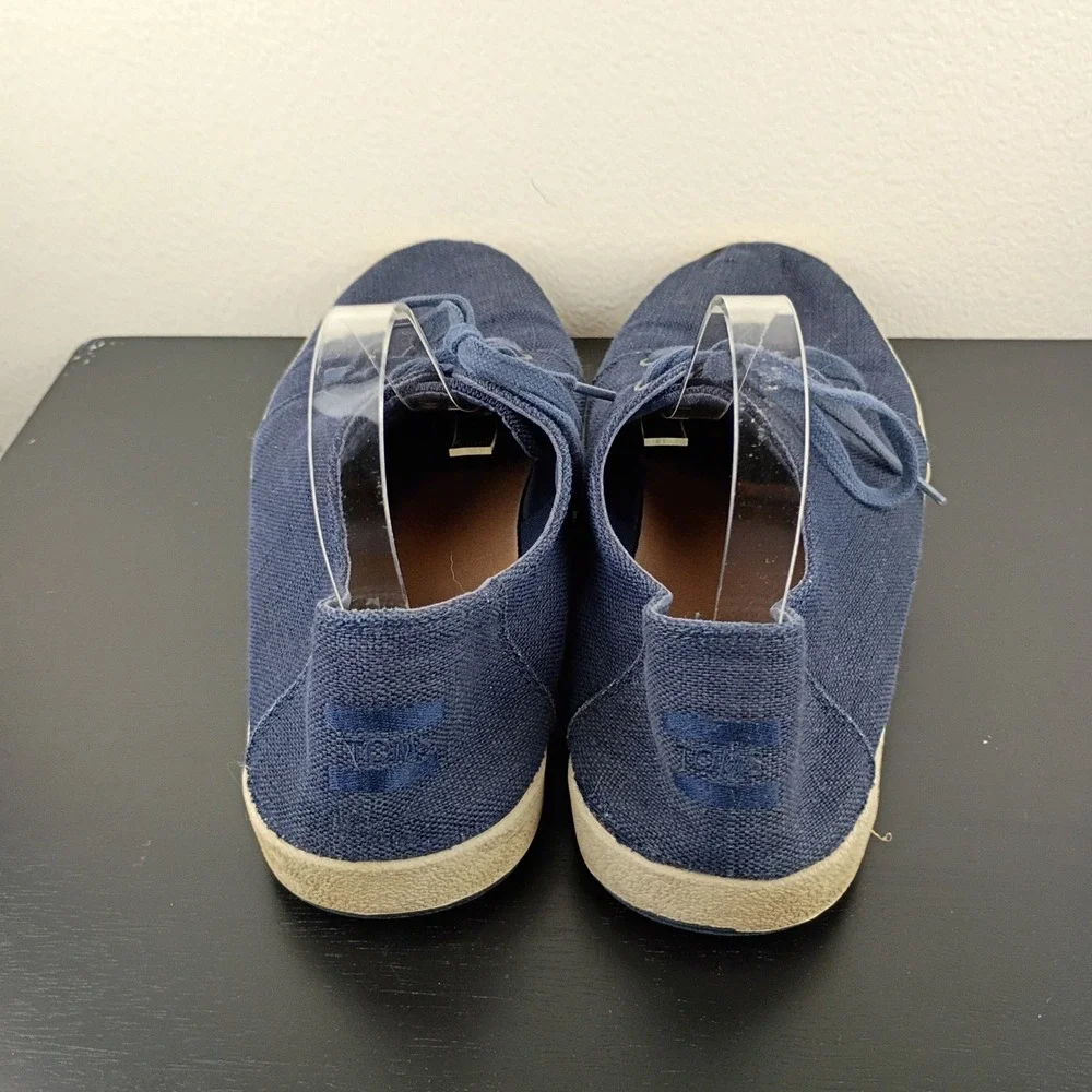 TOMS Mens Paseo Low Top Sneakers Navy Blue Canvas Lace Up Shoes Size 13